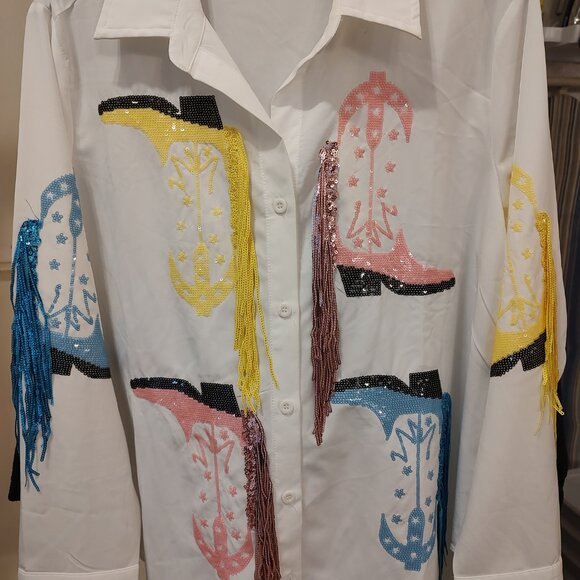 Disco cowgirl button white Western shirt - Picture 2 of 2